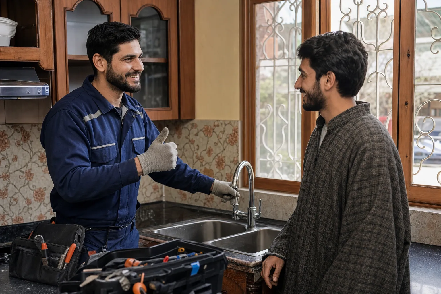 Trusted local expert finishing a home repair for a satisfied customer in Kashmir
