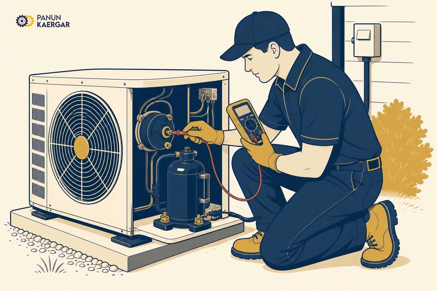 Book appliance service — A technician can test the fan motor, compressor mounts, and refrigerant safely