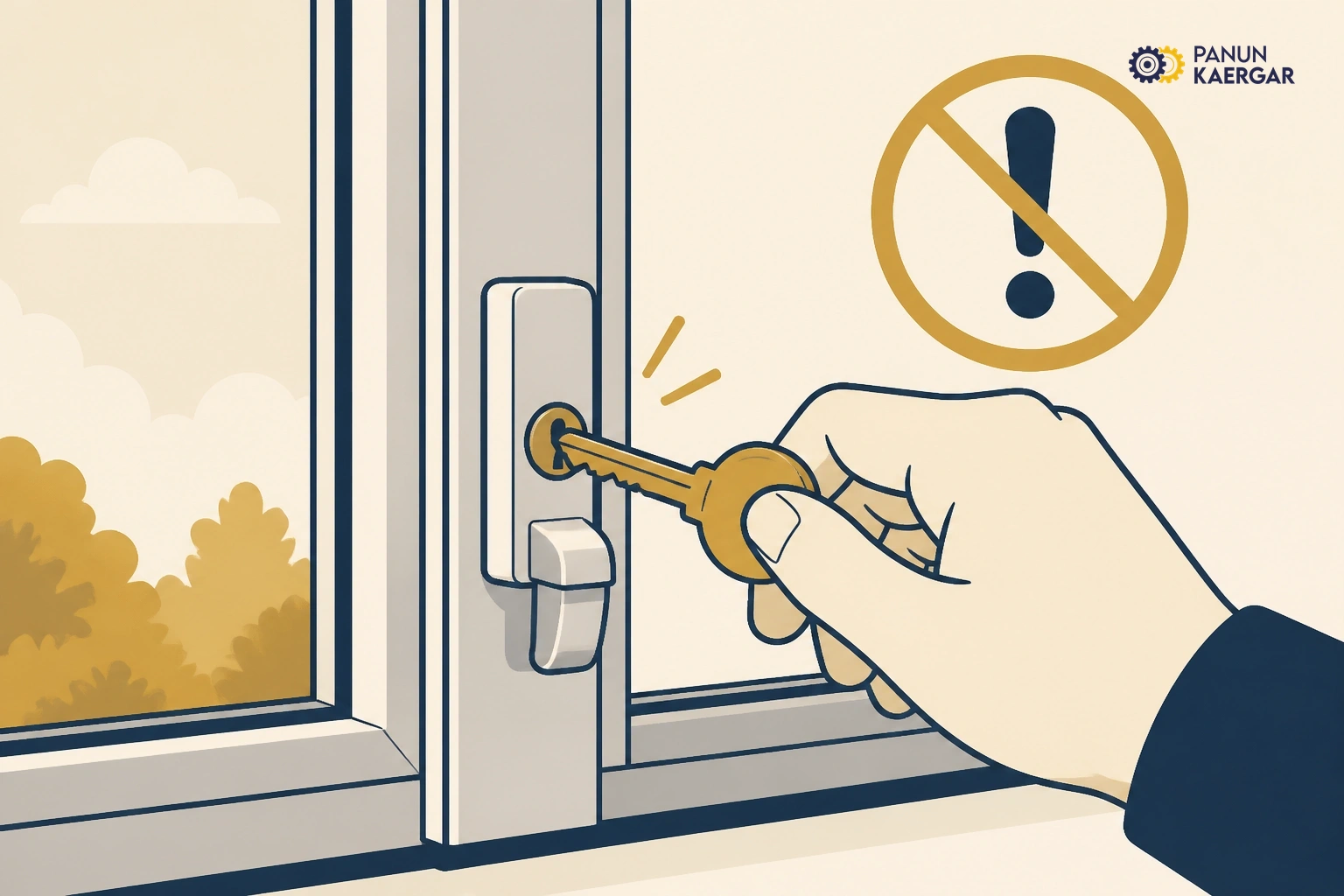 Hand forcing key in stuck aluminium window lock cylinder
