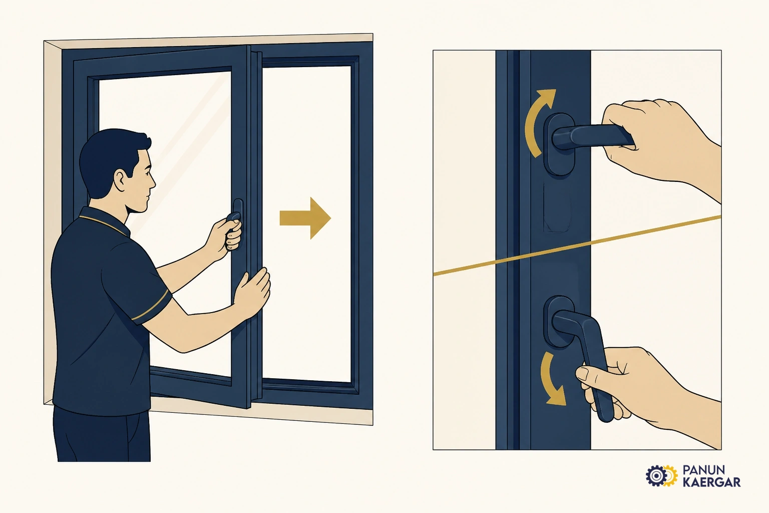 Try the handle with the window shut — Close the panel fully and note whether the handle lifts or turns smoothly