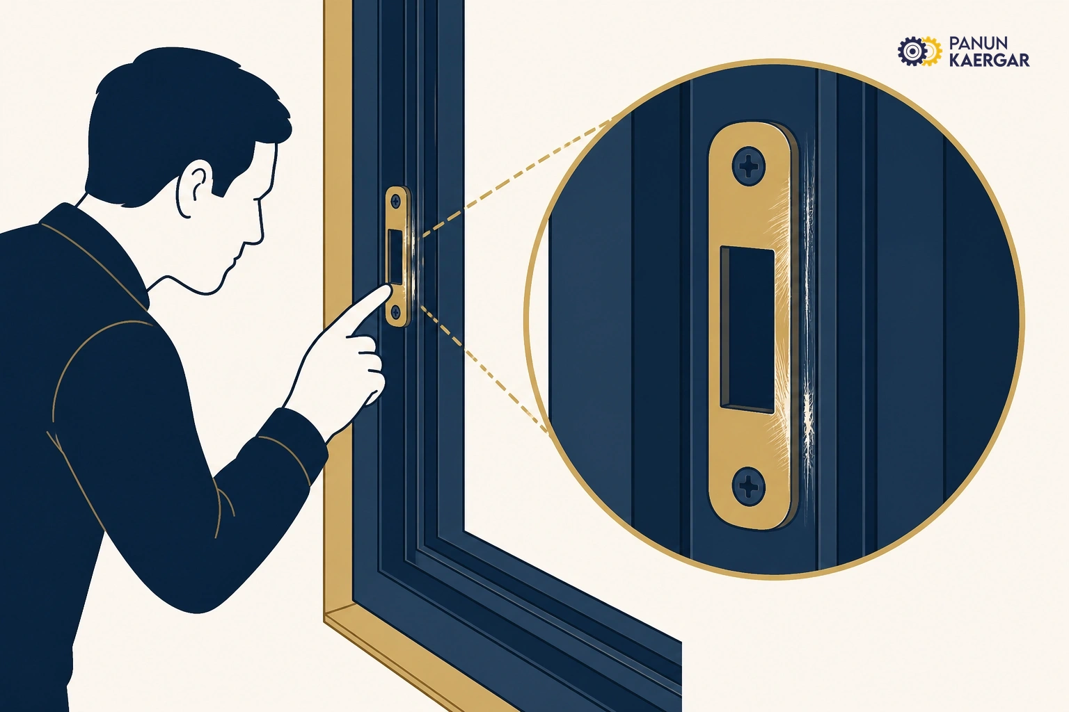 Inspect the strike plate — Look for fresh scrape marks showing where the latch hits the frame