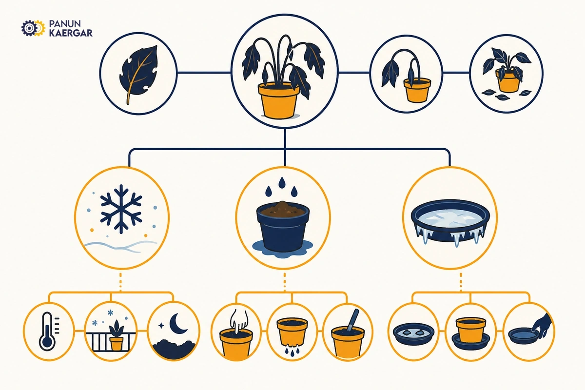Diagnosis diagram for balcony plants dying in winter