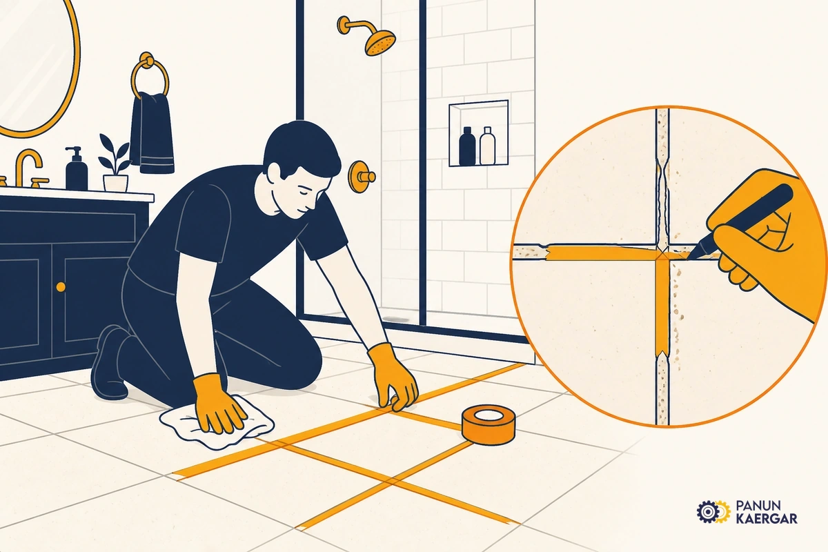 Dry and map the failed joints — Wipe the floor and wall dry, then mark every joint that powders, cracks, or shows a dar...