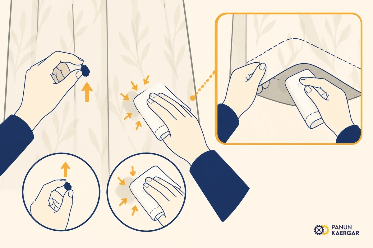 Blot a fresh mark carefully — Lift solids, then blot from the edge inward with a clean white cloth