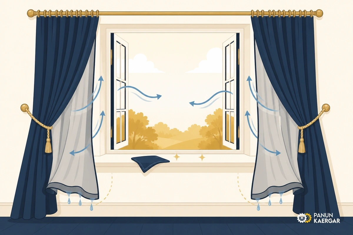 Air the window area dry — Open curtains fully, wipe the sill, and improve airflow; do not fold or rehang fabric t...