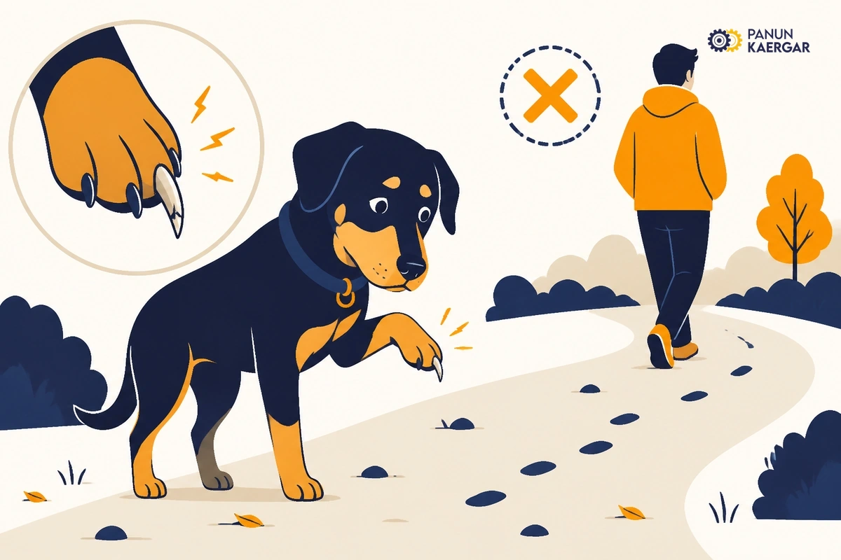 Dog lifting a paw with a split long nail after a walk