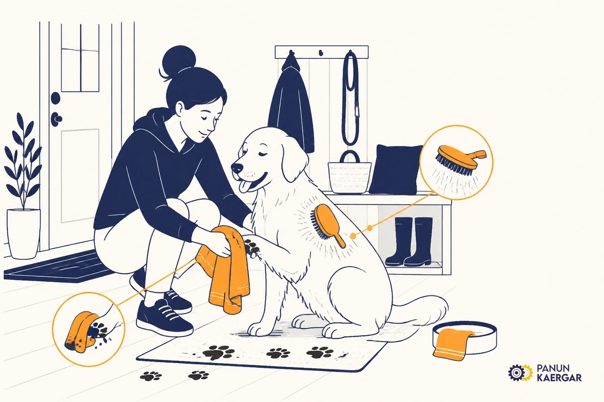Prevention tip: towel-dry paws and brush a dog after muddy Kashmir walks