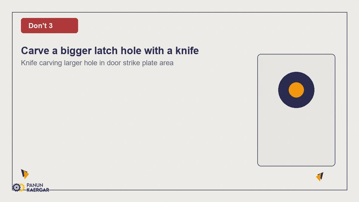 Knife carving larger hole in door strike plate area