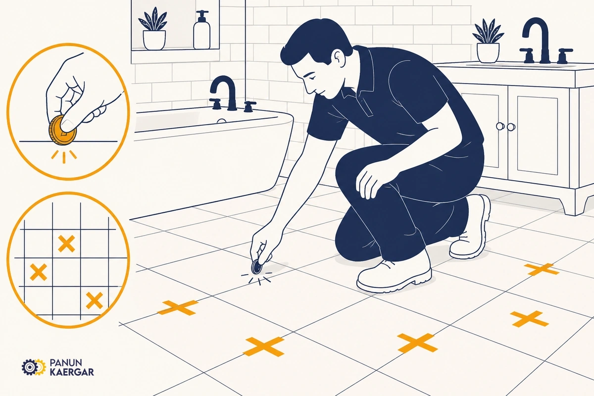 Tap-test and mark the hollow ones — Tap with a coin or screwdriver handle; hollow tiles sound dull