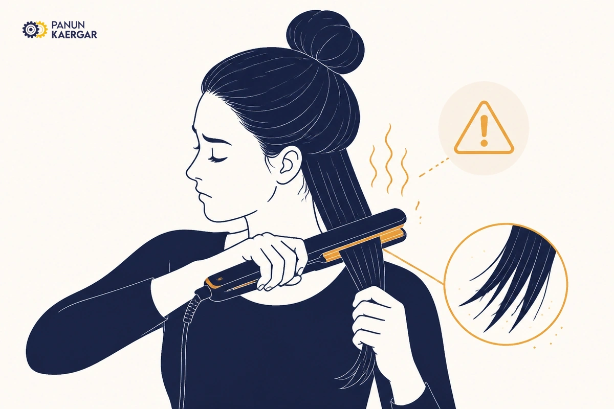 Tight bun and hot straightener used daily on stressed hair