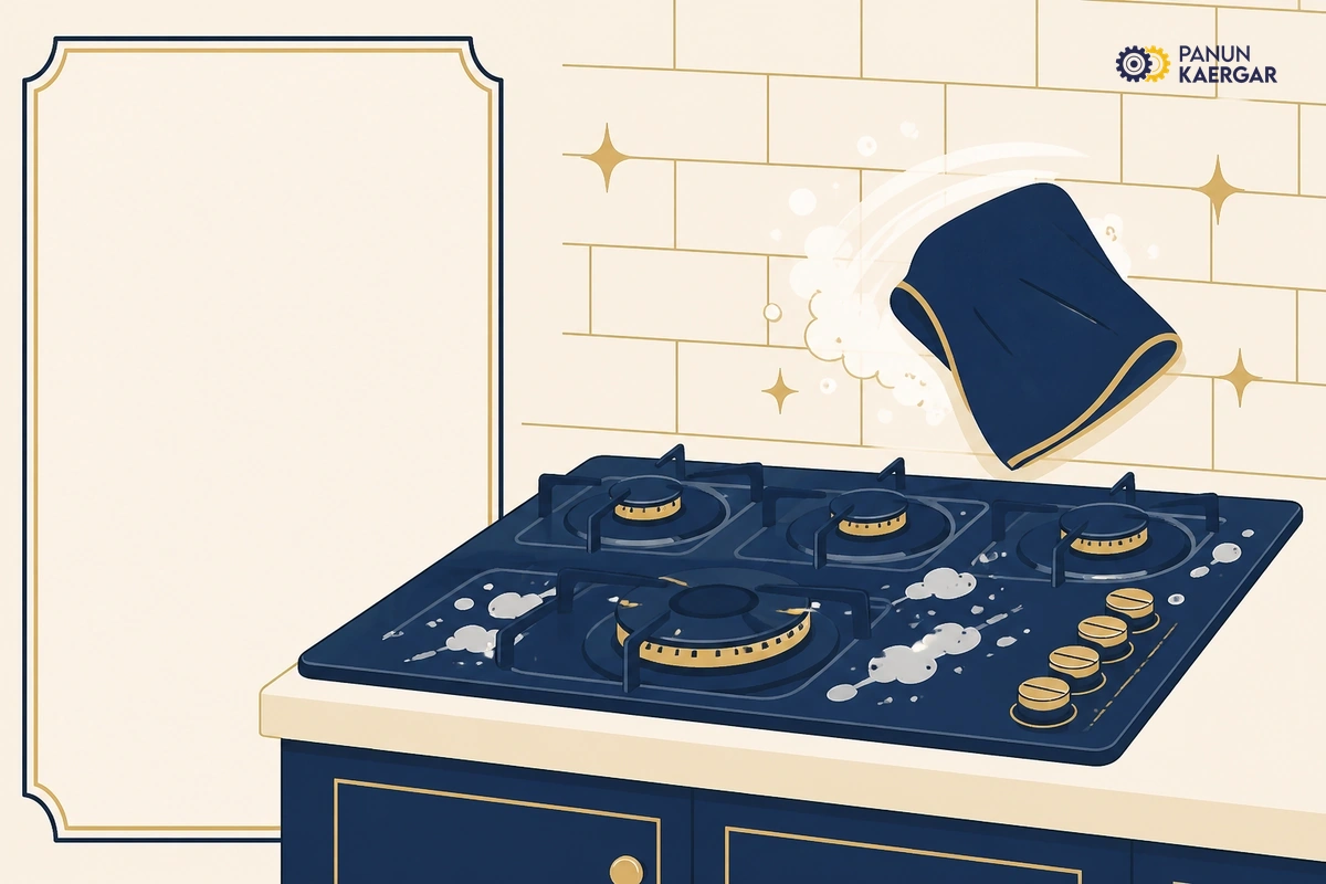 Wipe splatter while warm — Switch off the flame, let surfaces cool slightly, then wipe the hob and backsplash with...