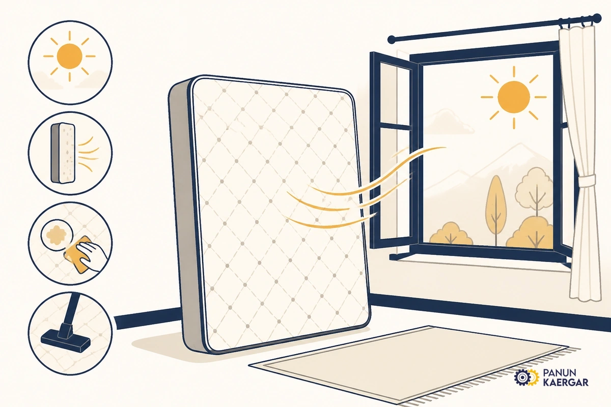 Air in dry light when weather allows — Stand the mattress on its side near an open window or sunny dry spot for a few hours — ...