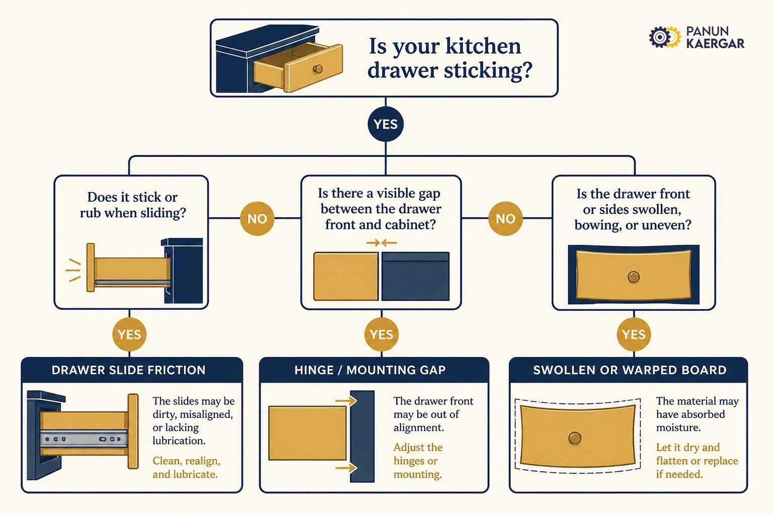 Diagnosis diagram for modular kitchen problems
