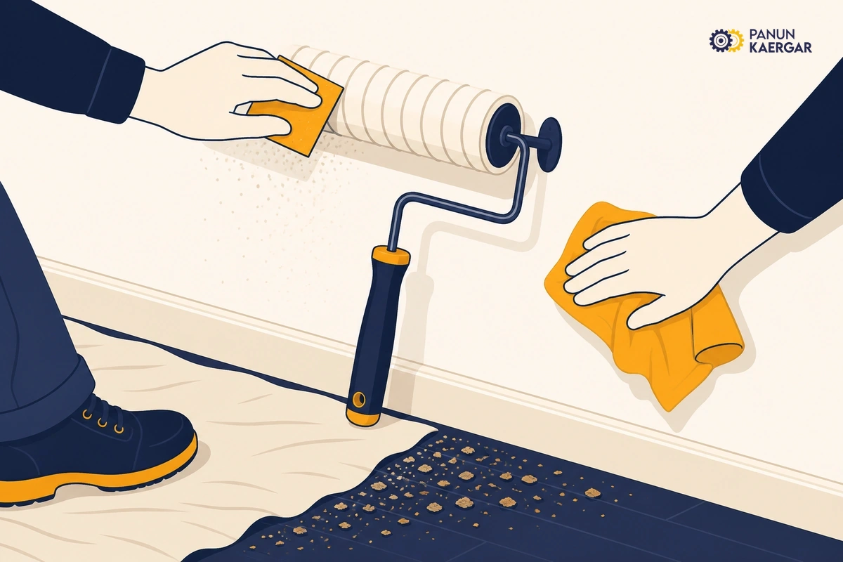 Sand and dust the problem zones — Lightly sand shiny or raised lines, wipe with a clean dry cloth, and keep the floor fre...