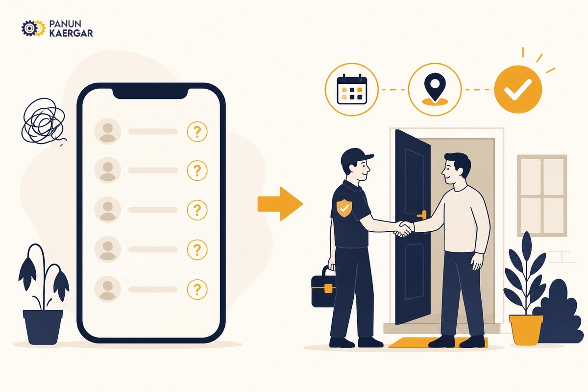 Empty contact list versus structured booking with local partner arriving