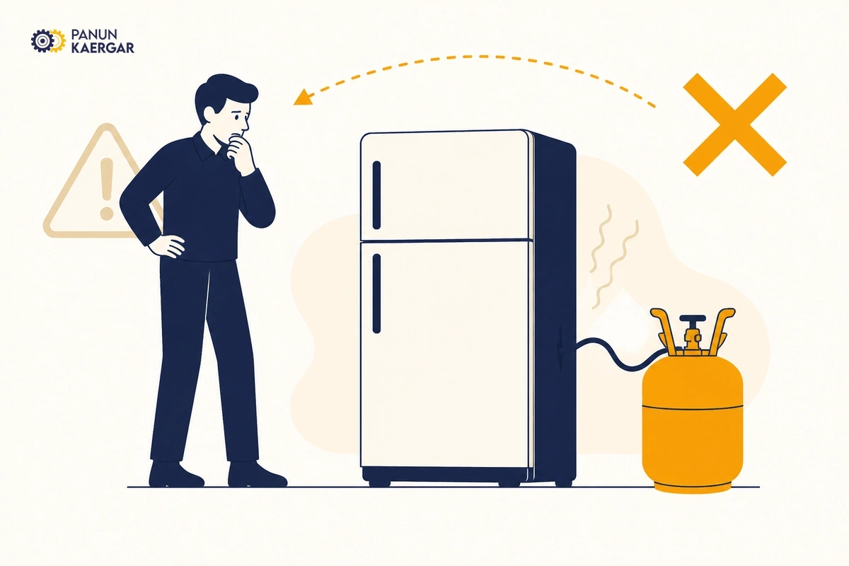 Technician testing fridge cooling before any refrigerant work