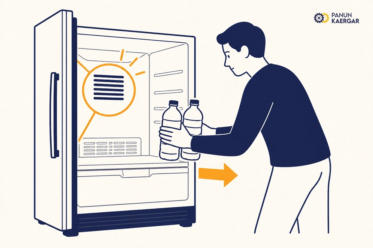Feel the vents and clear the load — Pull tall bottles and trays away from the rear cold-air vents so air can circulate thro...