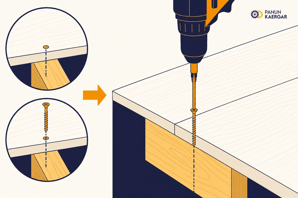 Screw the board to the joist if accessible — Predrill and drive screws into the joist line so the board sits flat; hide heads if the...
