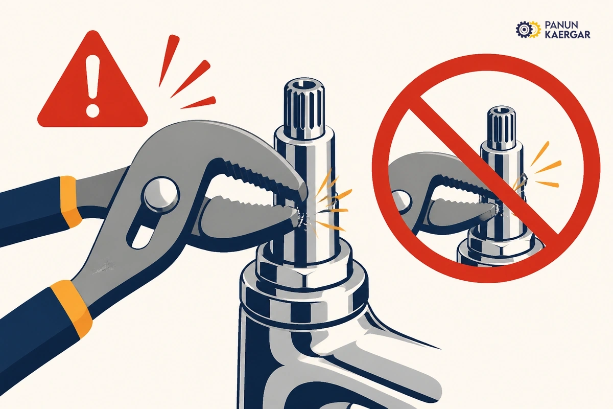 Pliers gripping chrome tap spindle roughly
