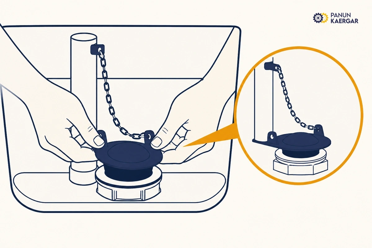 Seat the flapper and free the chain — Make sure the chain has a little slack, the flapper drops centred on the seat, and noth...