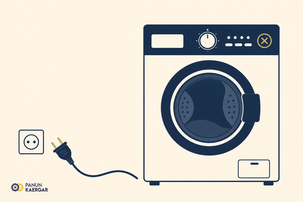 Stop and unplug the machine — Cancel the cycle, switch off, and unplug before opening filters or hoses
