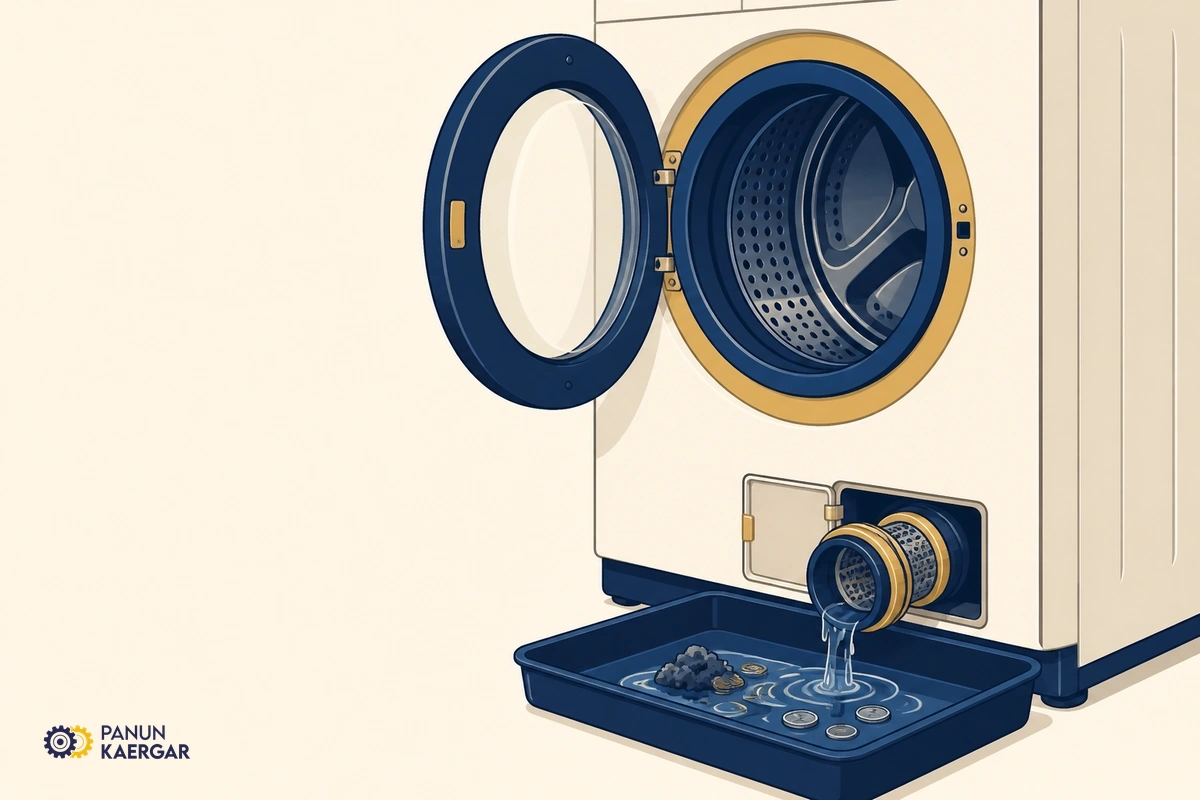Clean the pump filter trap — Place a shallow tray, open the front filter cover, and clear lint, coins, and debris fr...
