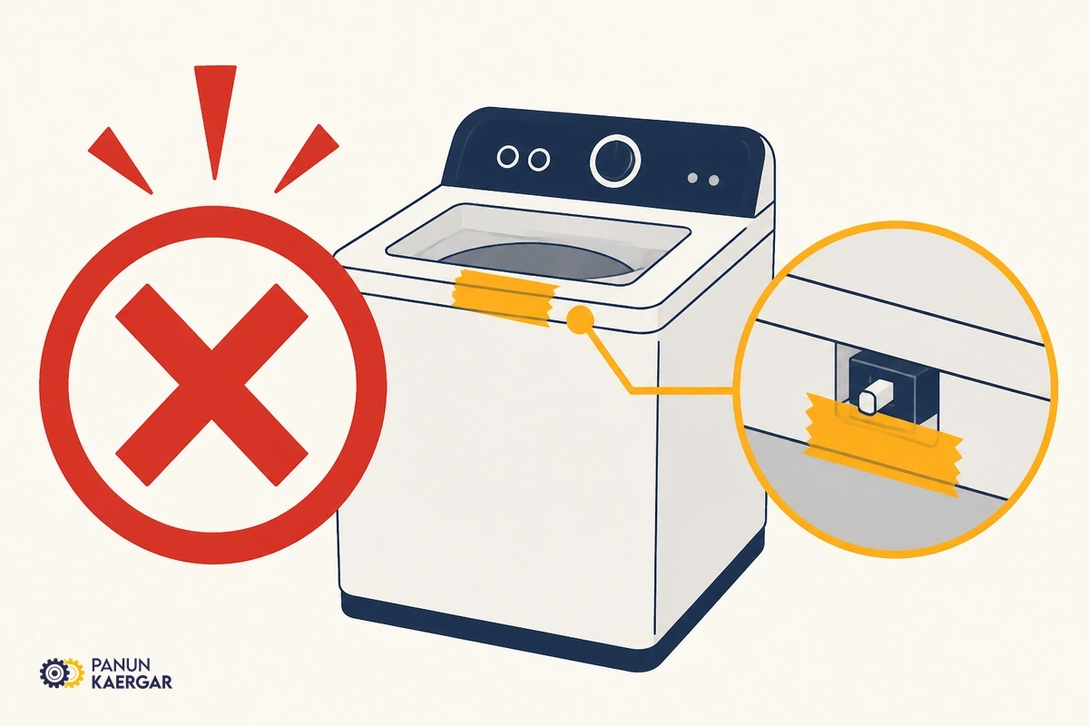 Tape covering washing machine lid safety switch