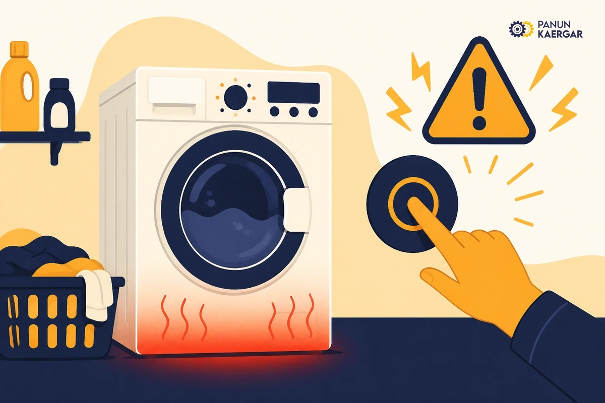 Washing machine with heat and smoke hint near motor area