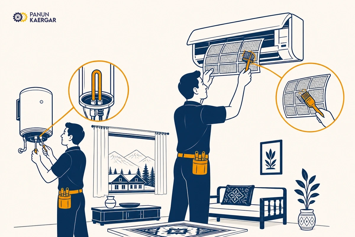 Routine home maintenance services in Kashmir such as geyser service, AC cleaning, and seasonal inspections