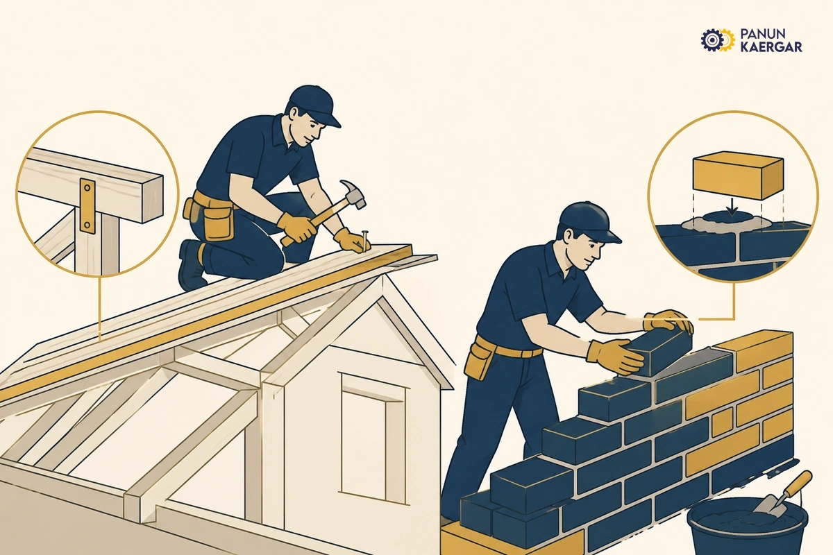 Large projects welcome — Book carpenters for roofing work, masons for house construction or repairs, and painter...