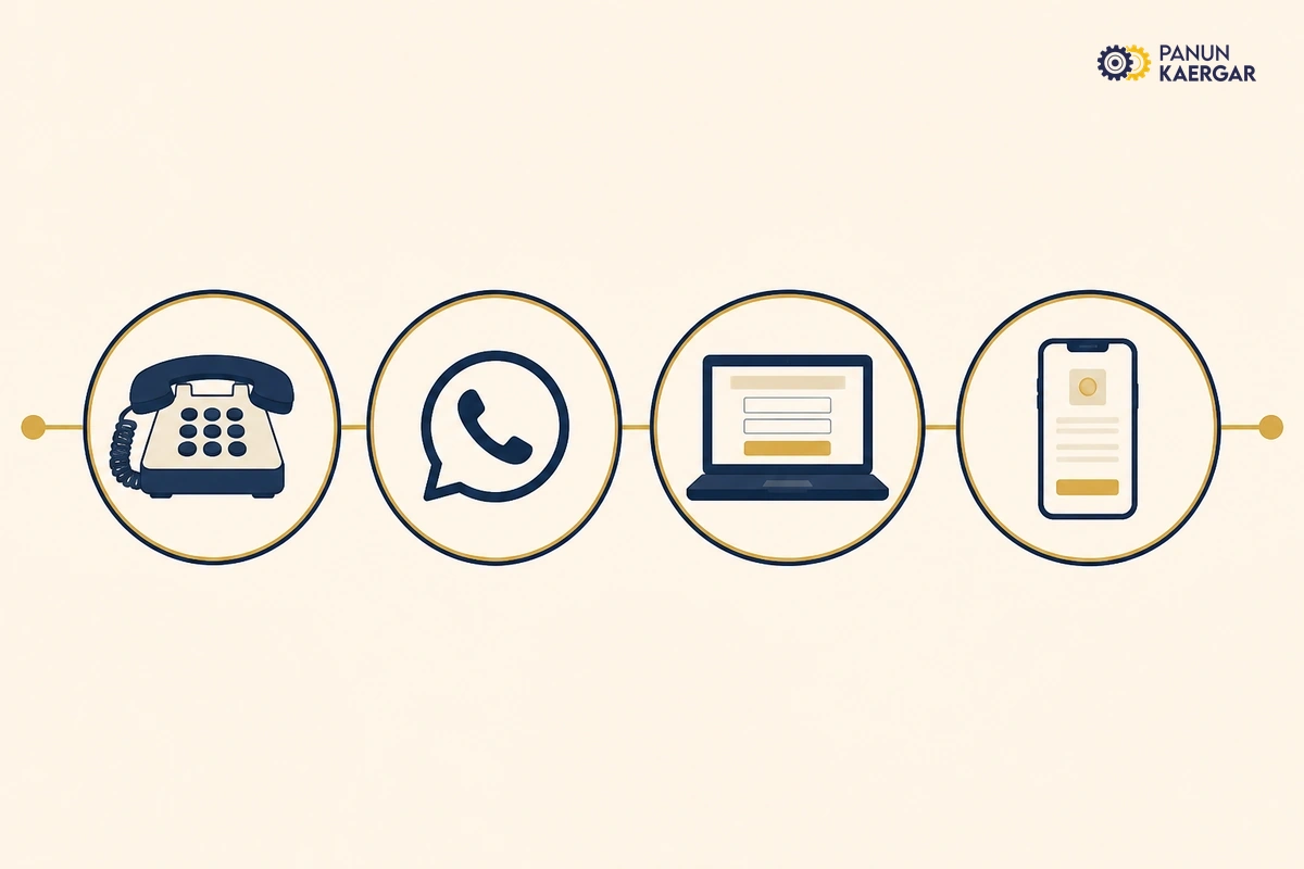 Book your way — four channels — Call our support line, send a WhatsApp message, fill the online booking form, or use th...