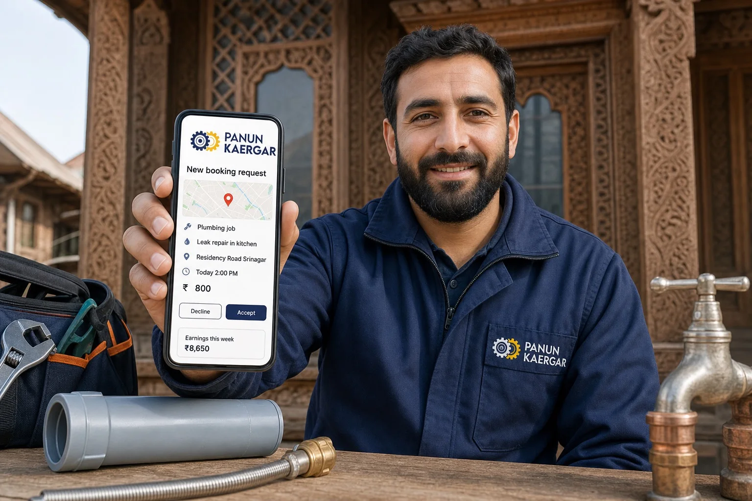 Partner accepting a booking request and tracking earnings in the app
